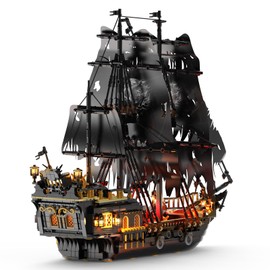 Brihappen Pirate Ship Model Building Set for Adults Boys Girls, Black Pearl Ship Model with Light, Sail Boat Construction Toys, Collectible Display Home Office Decor, Birthday Gifts（1713 Pieces）