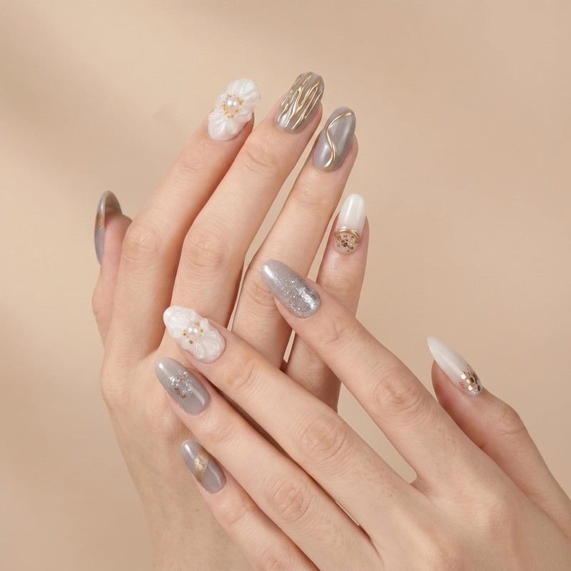Sun&Beam Nails Handmade Press-On Nails Medium Oval Taupe (#014 M)