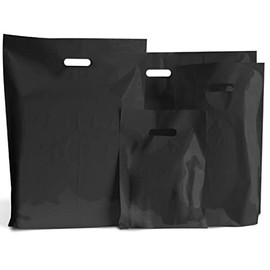 MustBeBonkers 50 BLACK PLASTIC BAGS - BOUTIQUE RETAIL GIFT SHOP CARRIER BAG - 10x12x4 Inches
