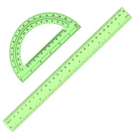 Zonon 2 Pack 12'' Plastic Ruler and 6'' Plastic Protractor Set Clear Ruler Protractor Set Math Geometry Supplies for School Classroom Home Office Drawing(Green)