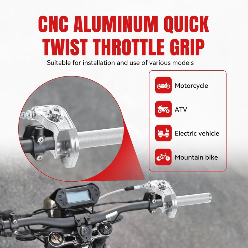 RIDLOG 7/8" 22mm Quick Twist Throttle Assembly with Throttle Cable,