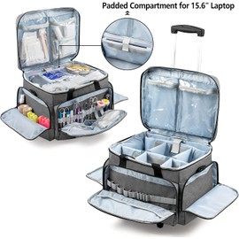 Trunab Rolling Medical Bag with Detachable Trolley, Nurse Rolling Bag with Removable Dividers 15.6" Laptop Sleeve, First Aid Responder Bag Empty for Home Health Nurses, Doctors, EMT, EMS