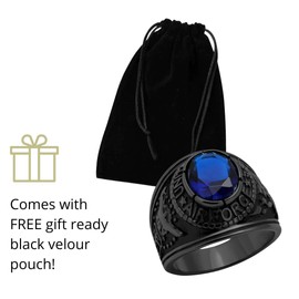 Eternal Sparkles Men's USA Air Force Military Patriotic Ring Blue Stone in Black Stainless Steel