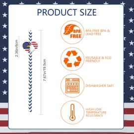 HIENAJ 24pcs 4th of July Paper Disposable Straws, Drinking Straws for Independence Day Veterans Day Memorial Day Party Favor Decoration, Patriotic Red White and Blue American Decor Accessories