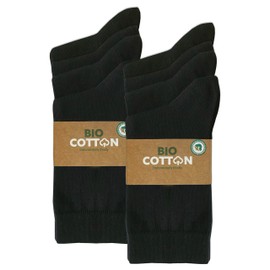 mehrstrumpf 8/12 Pairs Children's 100% Organic Cotton Socks for Boys and Girls without Seam (Model: Biolivia), 8 Pairs (Black), 31-34