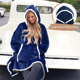 Catalonia Classy Oversized Fleece Hoodie Poncho Blanket, Fluffy Warm Oversized Cuddly Blanket with Sleeves and Hood, Wearable Blanket for Dressing as a Gift Idea for Men and Women