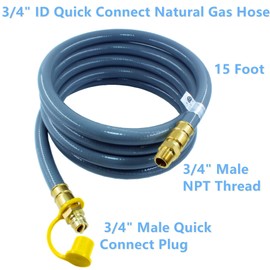 MCAMPAS 15FT 3/4" ID Natural Gas Hose with Quick Connect Kit - Solid Brass Female Male Quick Disconnect Fittings for Tri Fuel Generators