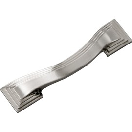 Hickory Hardware 1 Pack Solid Core Kitchen Cabinet Pulls, Luxury Cabinet Handles, Hardware for Doors & Dresser Drawers, 3-1/2 Inch Hole Center, Satin Nickel, Deco Collection