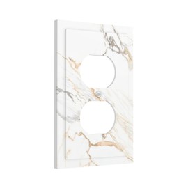 LWDZLHD White Gold Marble Outlet Covers Light Switch Cover Wall Plate Decorative Electrical Faceplate for Bathroom Bedroom Kitchen 5" x 3"