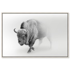 Country Farmhouse Canvas Print Painting Animal Wall Art 'Black and White Bull Bison ' Champagne Framed Canvas Rustic Home Décor 36x24 in Gray, Black by Oliver Gal