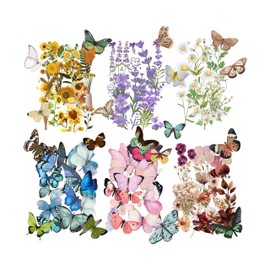 Transparent Flower and Butterfly Stickers for Scrapbooking, Journaling - Vintage Clear Floral Stickers - Waterproof Vinyl Nature and Aesthetic Decals