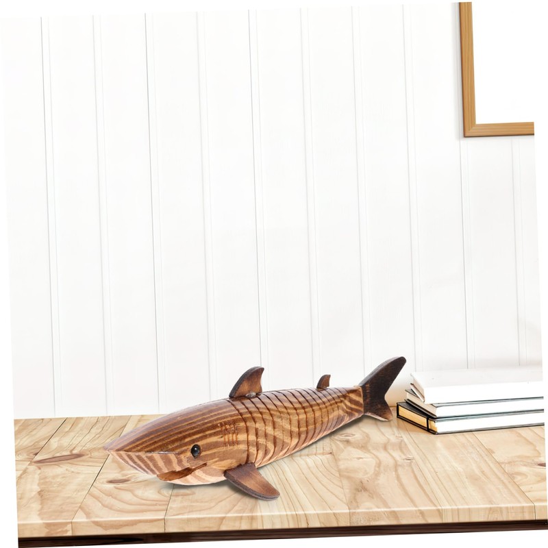 HOMSFOU Wooden Shark Statue en Wiggle Animal Toy