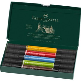 Faber-Castell Art & Graphic Pitt Artist Pen Dual Marker India Ink, Multicoloured, Wallet Of 5, For Art, Craft, Drawing, Sketching, Home, School, University, Colouring