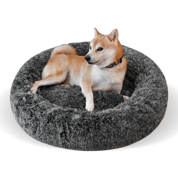 KINGROCK Fluffy Donut Dog Bed- Round Anti Anxiety Dog Bed,
