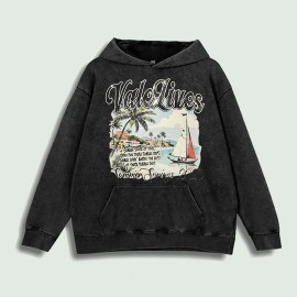 Vale Lives Summer Scene Graphic Hoodie 100% Cotton US Warehouse 6 ColorsColor: Army Green, Size: S