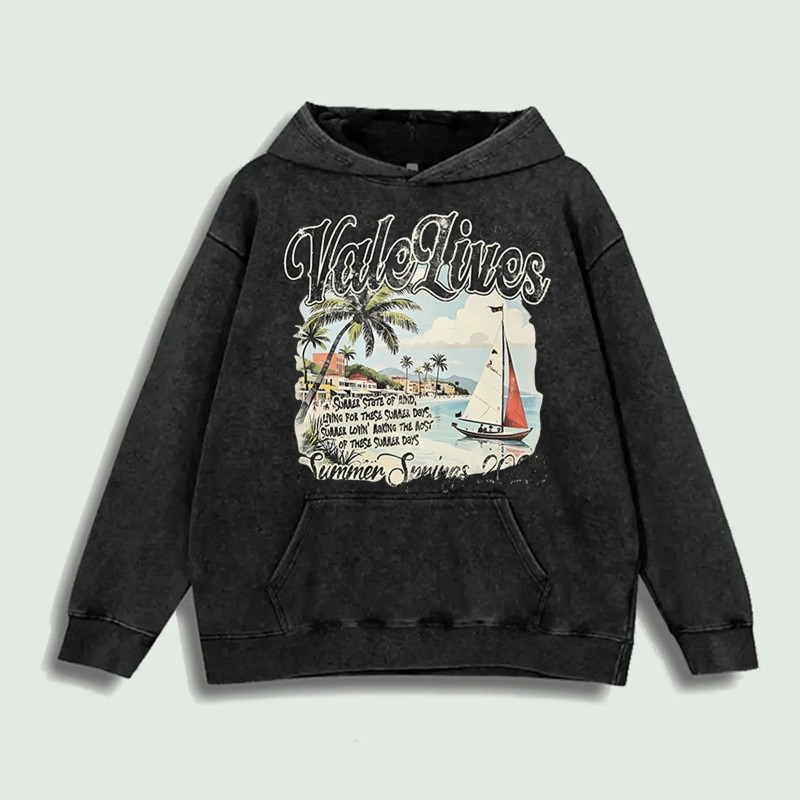 Vale Lives Summer Scene Graphic Hoodie 100% Cotton US Warehouse