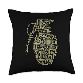 Military Veteran Gift - Grenade With Military Weapons Throw Pillow