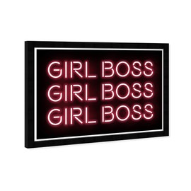 Wynwood Studio Typography Wall Art Framed Prints 'Girl Boss Neon' Empowered Women Quotes and Sayings Home Décor, 19" x 13", Pink, Black