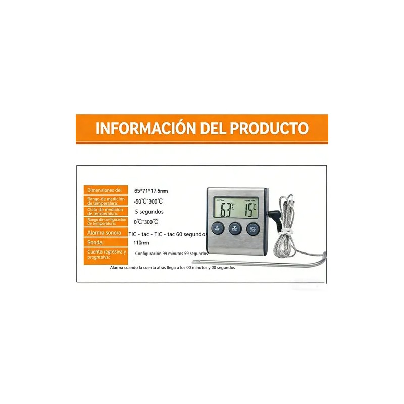 Termometro Y Temporizador Timer Digital Hornos Con Sonda