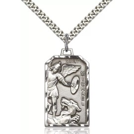 bliss Sterling Silver St Saint Michael The Archangel Medal Pendant Necklace W/ Chain - 27 in