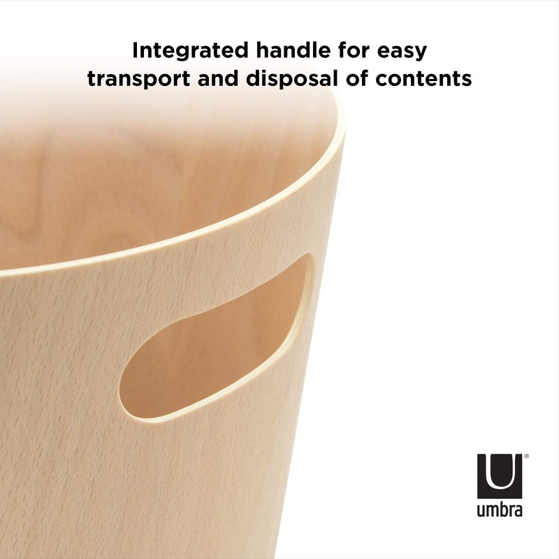 Umbra Woodrow 2 Gallon Modern Wooden Trash Can, Wastebasket, Garbage