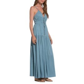Elan Women's Tie Front Tiered Maxi Dress with Spaghetti Straps (Small, Teal)