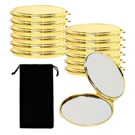 LECEHIVO 12 Pcs Portable Folding Compact Mirror Bulk with Storage Bag Mini Double Sided Makeup Mirror with 1X and 2X Magnification for Women Bridesmaid Travel Gifts (Gold)