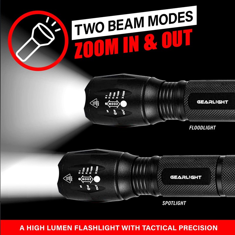 GearLight LED Flashlight Bright, Zoomable Tactical Flashlights with High Lumens