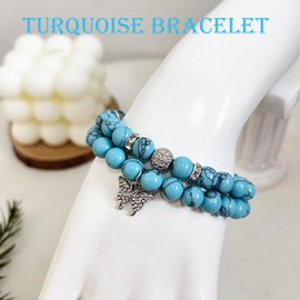 SNXPPFDC Crystal Bracelet - Healing Turquoise Bracelet - Butterfly Bracelets for Women - 8mm Natural Stone Beads Chakra Bracelets Couple Bracelets Friendship Bracelet (Turquoise, Butterfly)