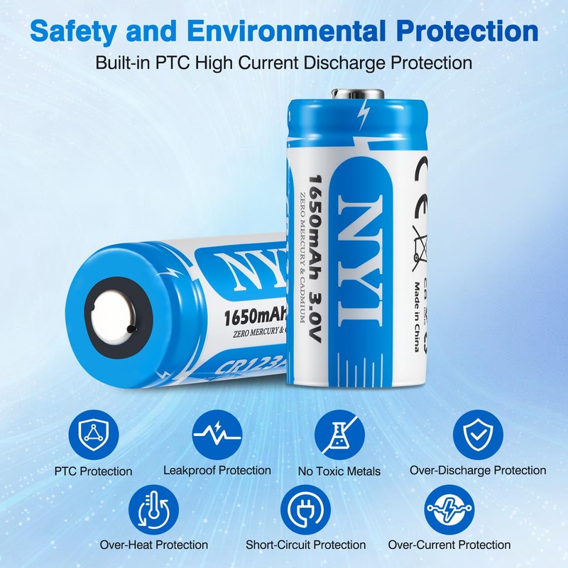 NYI CR123A 3V 1650mAh Lithium Batteries 40 Pack,CR123 3 Volt