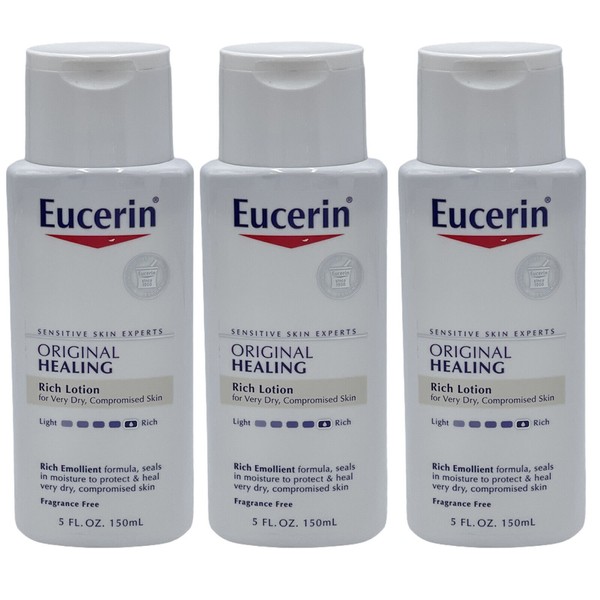 3 Pack Eucerin Original Healing Rich Lotion Fragrance Free Very Dry Skin 5 oz