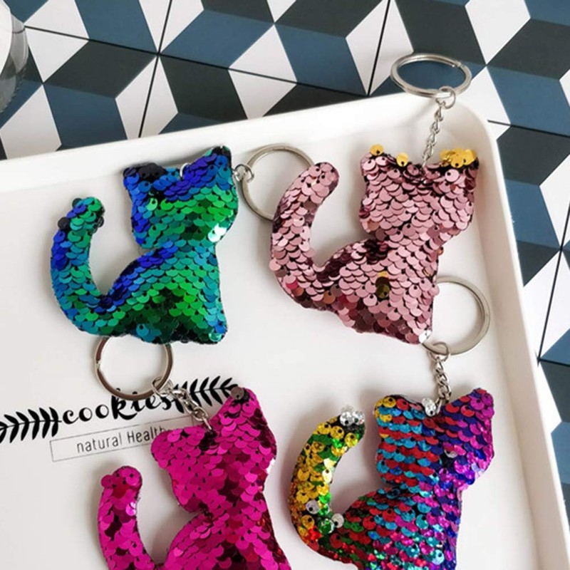 TOYANDONA Sequin Cat Key Ring, 6 Pieces, Sequin Key Ring,