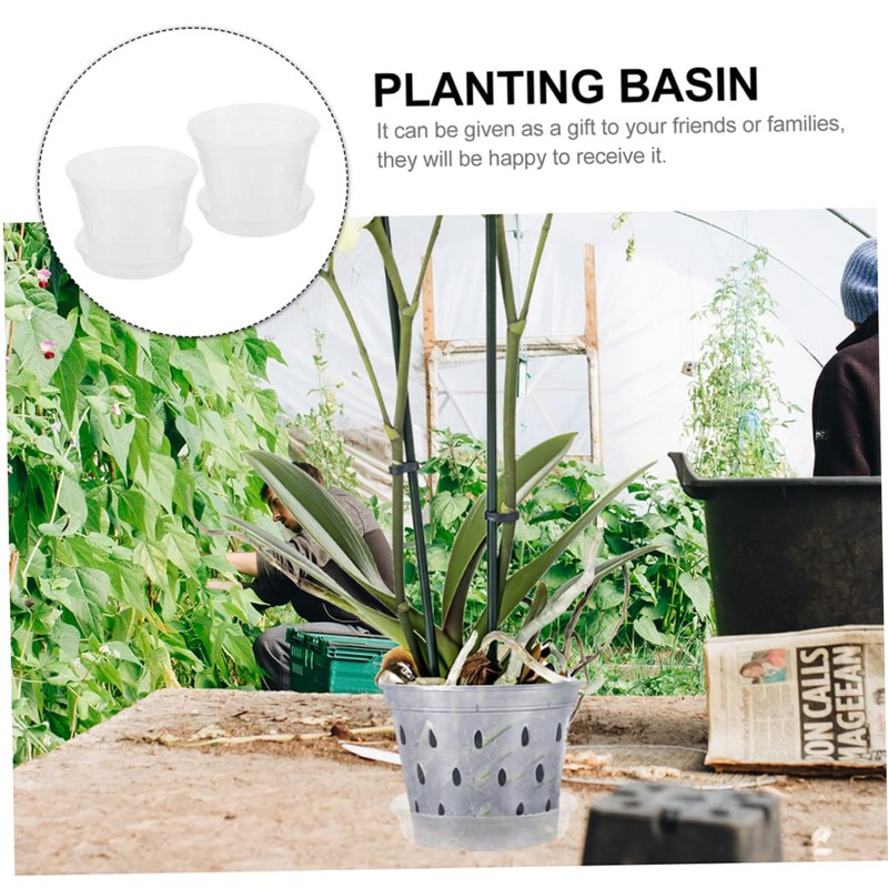 BESPORTBLE 2sets Transparent Orchid Pots with Drainage and Saucers Breathable