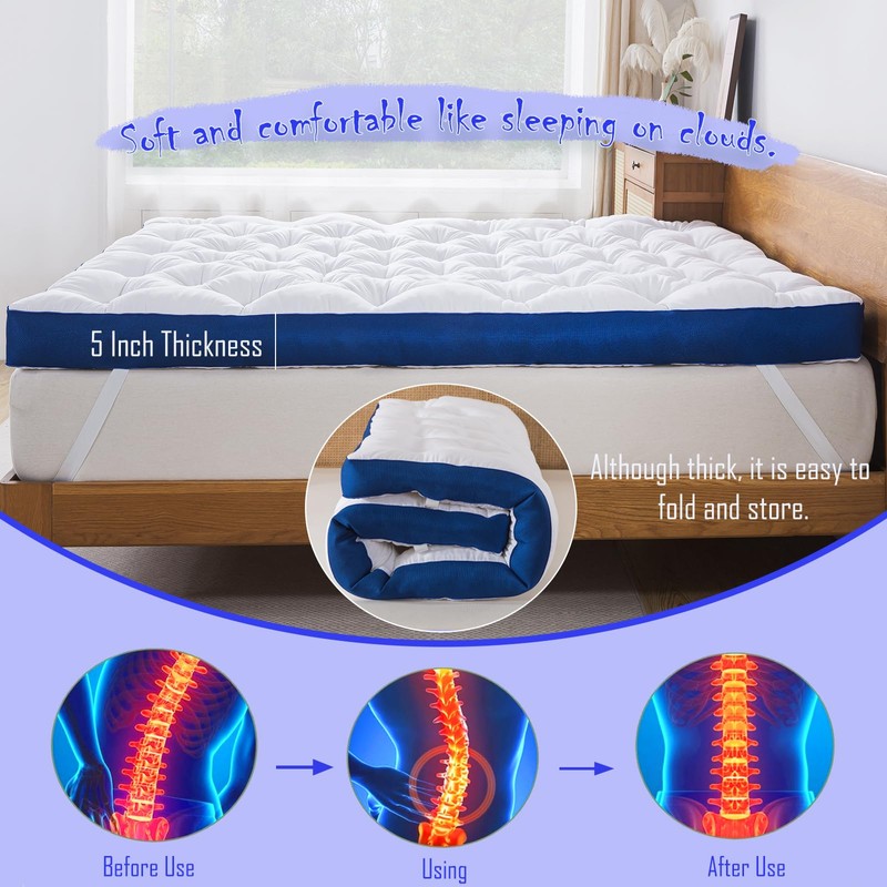 WhatsBedding 5 Inch Memory Foam Mattress Topper Queen for Back