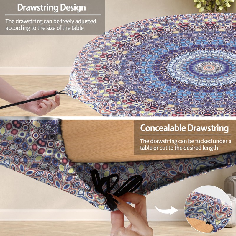 Opstellen Fitted Round Tablecloth for 45-54'' Inch Table Boho Waterproof