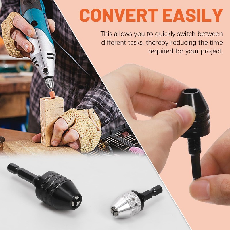 Tanstic 2Pcs Drill Chuck Adapter, 1/4 Inch Hex Shank Keyless