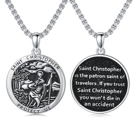 CEKAMA Saint Christopher Necklace for Men Women Sterling Silver Traveler's Guardian Medal Necklace with 24+2 Inch Stainless Steel Chain Avoid Various Accidental Deaths Amulet for Husband Father Son