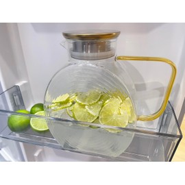 Glass Pitcher With Lid, 2 Liter 68 oz Glass Water Pitchers With handle and lid, 0.528 Gallon Tea Pitcher For Fridge, Carafe Jug Jar For Hot/Cold Water Iced Tea Juice Coffee Milk Beverage