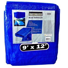 SHIELDMASTER 9' X 12' Blue Poly Tarp Cover | 5 Mil Thickness | 100% Waterproof, UV Resistant, Rip and Tear Proof Tarpaulin | Includes Grommets | Great for Outdoors & Protecting Valuables