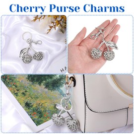 Nogeqi Cherry Keychain Bling Silver Bag Charm for Handbags, Sparkling Cherry Purse Charm for Women Backpack Wallet Gifts