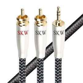 SKW High End 3.5 mm Jack to RCA Cable, Copper and Silver Stranded Wires, 3.5 mm Jack to 2RCA Y Splitter Audio Cable for PC, Tablet, MP3, Amplifier, Car, Speaker, 5 m