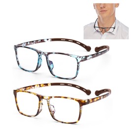AQWANO 2 Pack Reading Glasses for Women Men Neck Hanging Blue Light Block Durable Flexible TR90 Ultra-light Readers Anti Glare, 1.5