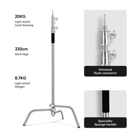 soonpho Heavy Duty C Stand 10.8ft/330cm with Holding Arm Carry Bag Sandbag 3*Clip 2*Grip Head Stainless Steel Photography Light Stand C-Stand Sturdy for Photography Studio Video Monolight Softbox Shooting