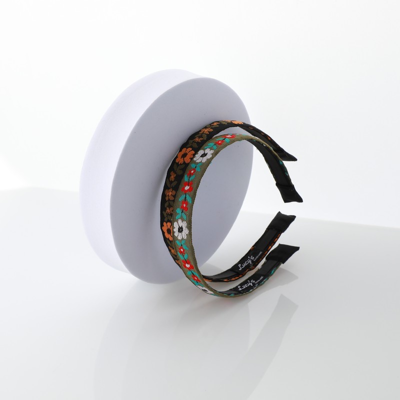 Burnaby Unique Ethnic Flower Pattern Hairband Olive / 버나비 유니크