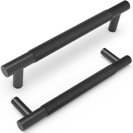 damerin 10 Pack 128mm Kitchen Cabinet Handles with Textured Cabinet Handles Matte Black Drawer Handles