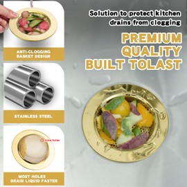 RQYEKDO Kitchen Sink Strainer Stainless Steel with Coarse Mesh | 4.4" Wide Rim Drain Strainer | Fits Standard Sinks & Garbage Disposals (Gold)