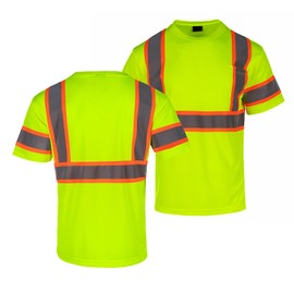 FONIRRA Safety Shirts for Men Hi Vis Short Sleeve Reflective ANSI Class 2 High Visibility Safety Work T Shirts (Yellow,2XL)