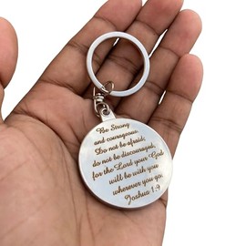 God's Way Inspirational 50 Years Calendar Keychain - Be Strong and Courageous Engraved Quote - Faithful Reminder on the Go