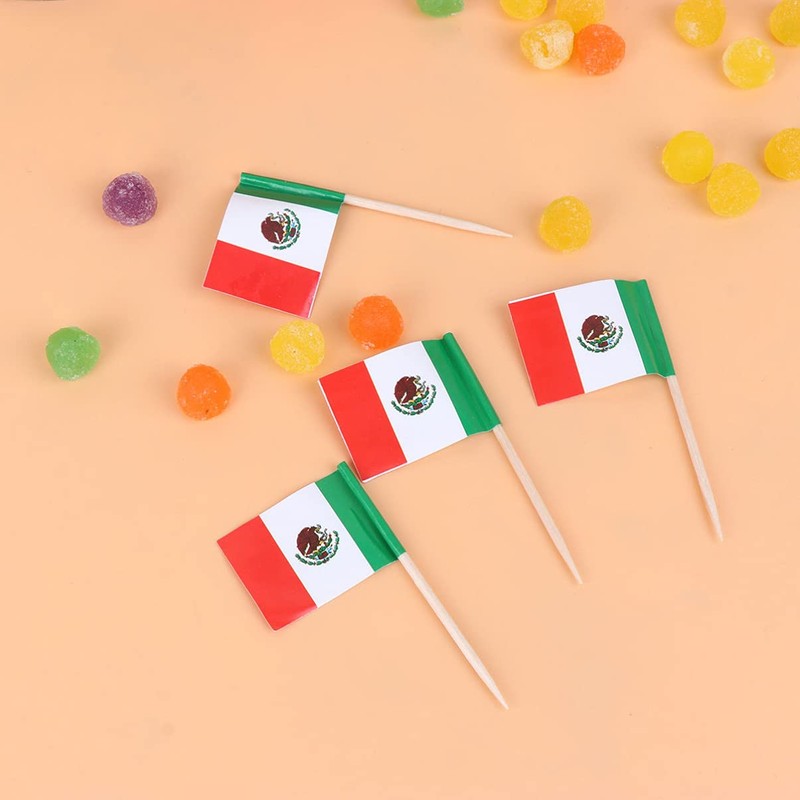 NUOBESTY 100pcs Mexico Flag Mexican Toothpicks Flags Small Toothpick Cocktail