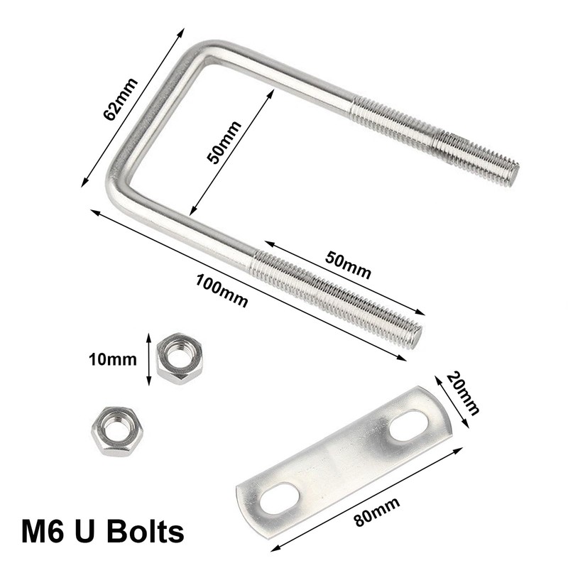 6 Pieces M6 U-Bolt 100 mm x 50 mm U